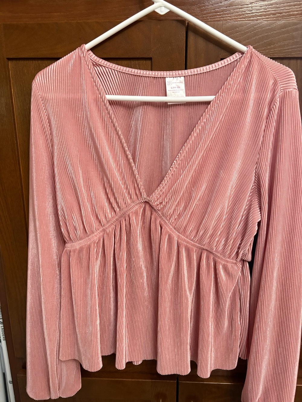 No Boundaries Dusty Rose Pleated Velvet V-Neck Blouse